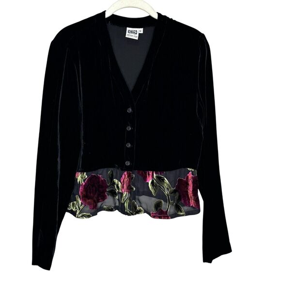 Johnny Was Collection Sweater Womens Medium Velvet Cardigan Burnout Hem Made USA - Picture 1 of 7